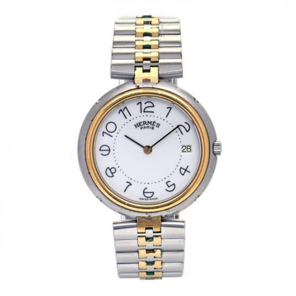 Hermes Stainless Steel 33mm Clipper Quartz Watch White